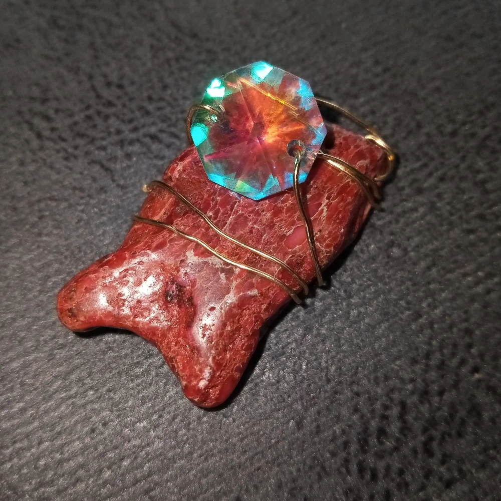 Pink turquoise gemstone wire wrapped iridescent crystal gemstone pendant